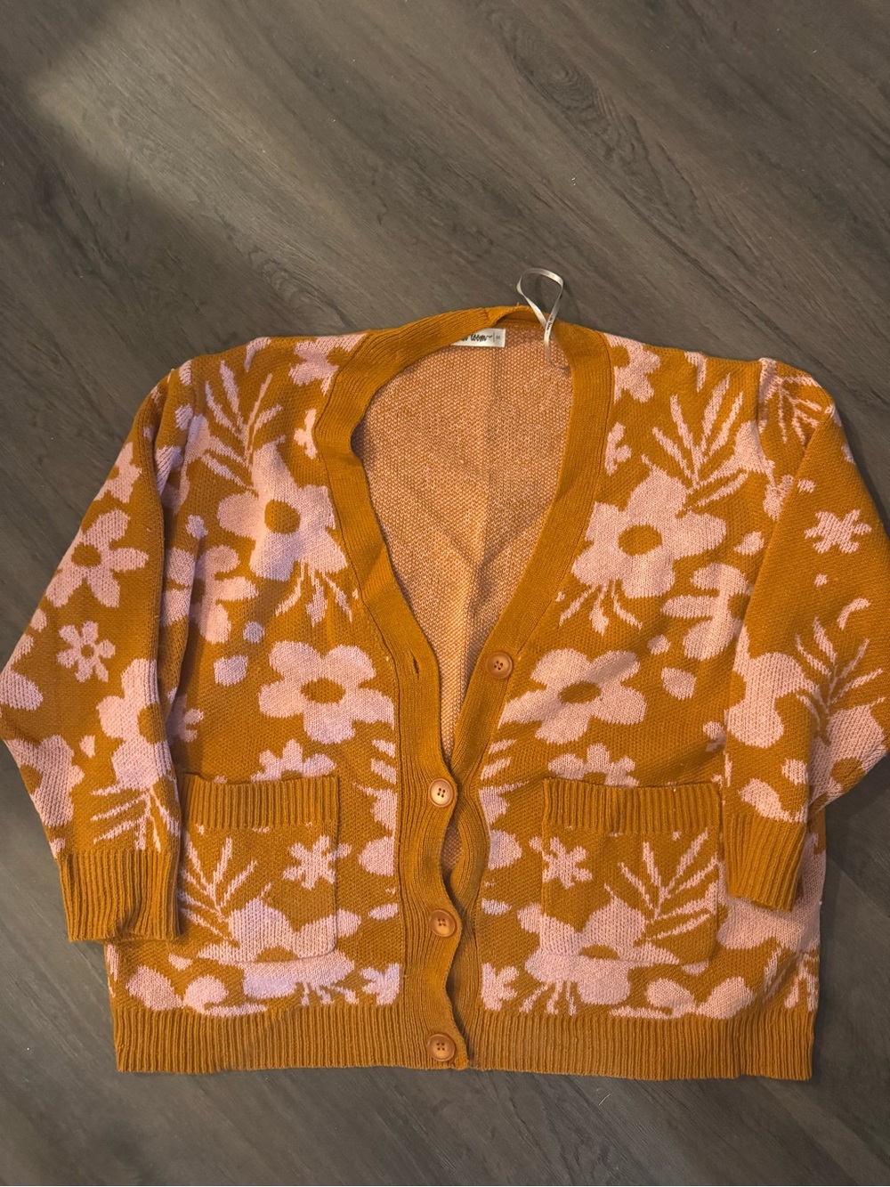 Women's Mustard Floral Button Cardigan Sweater